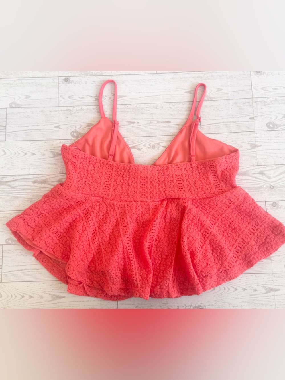Coral Lace Peplum Top with Adjustable Straps - Picture 14 of 17